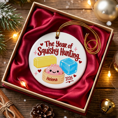 Year of Squishy Hunting - Personalized Ceramic Ornament, Custom Name Christmas Ornament, Cute Squishy Hunter Gift, Kids Acrylic Keepsake