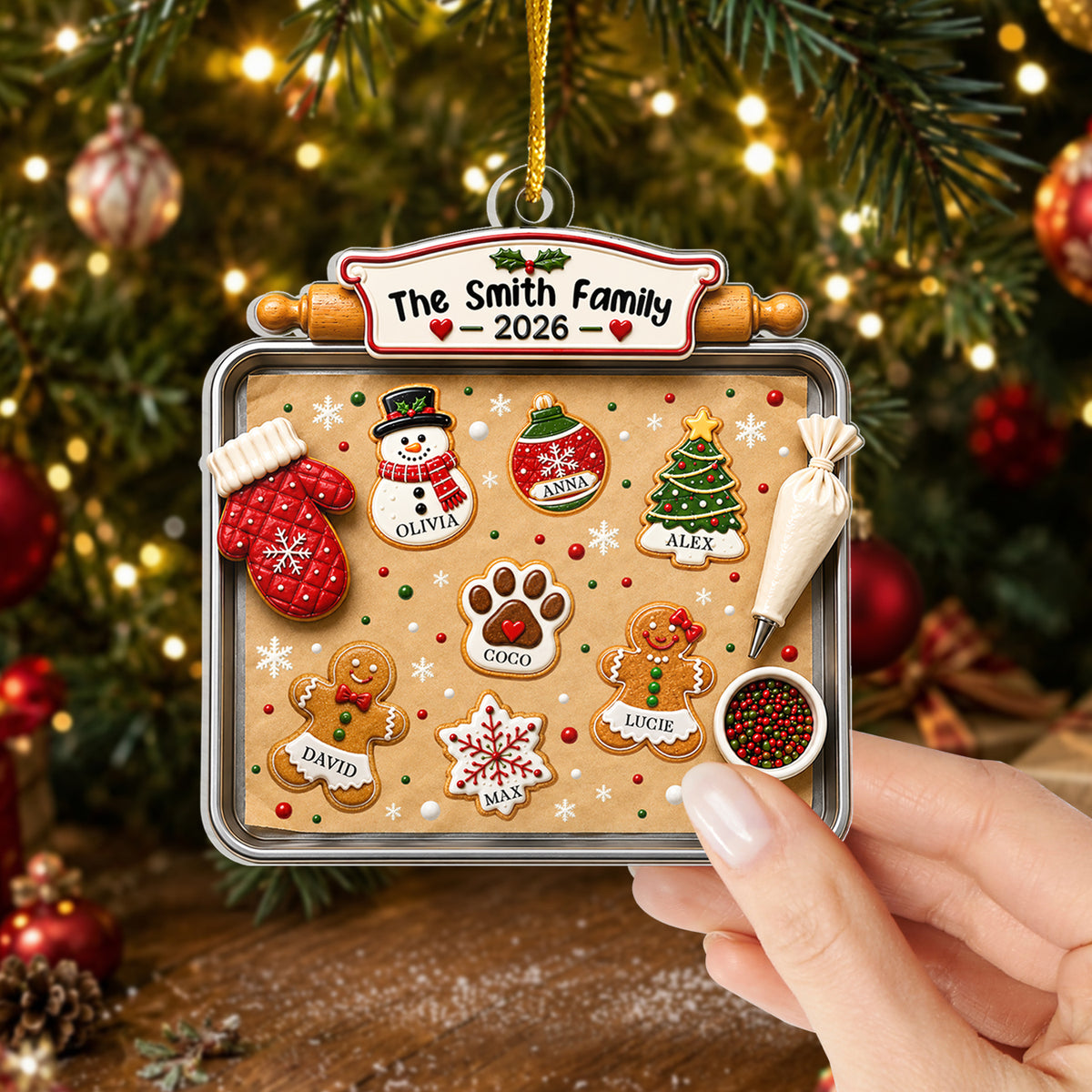 Made With Love - Personalized Ornament, Custom Family Name Ornament, Gingerbread Cookie Ornament