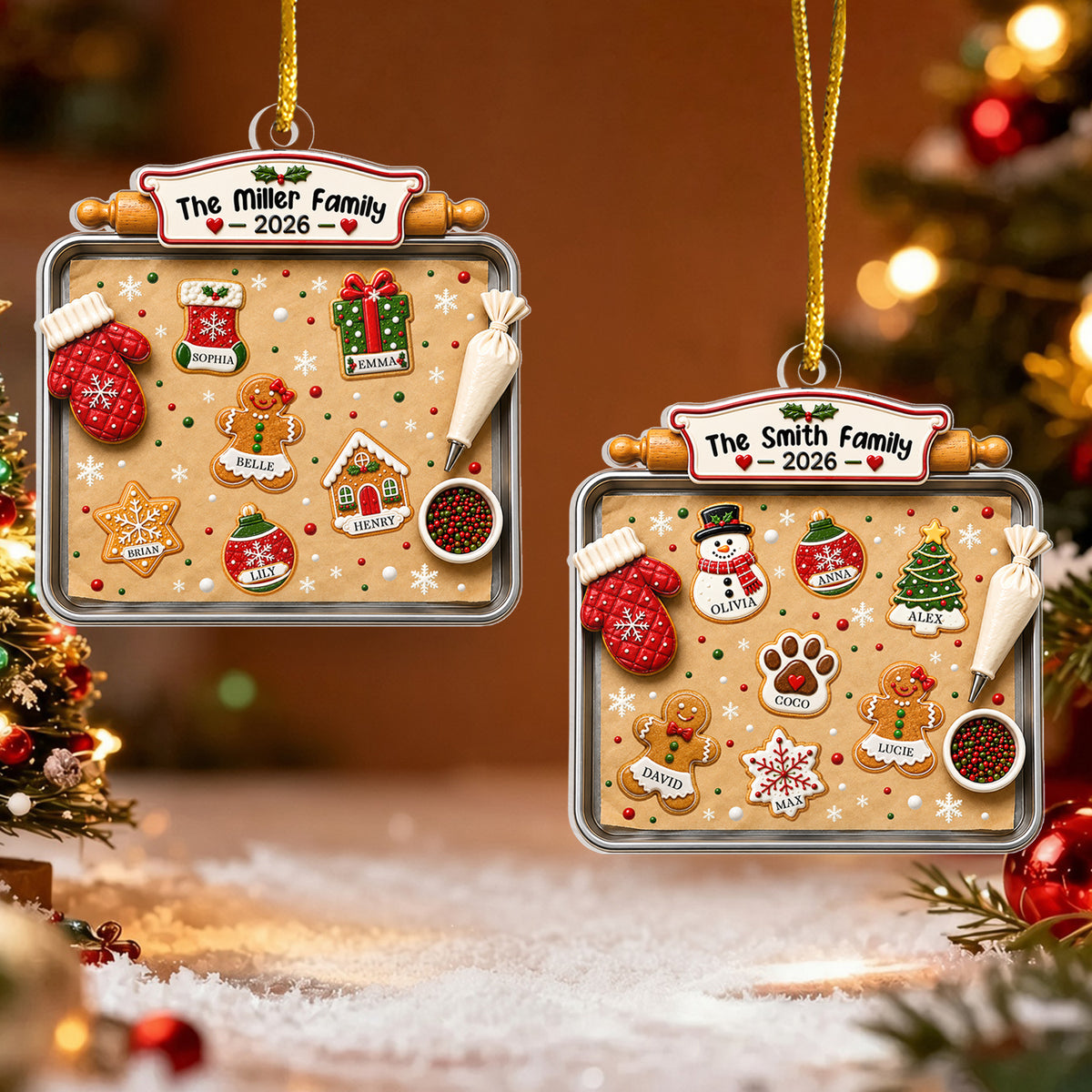 Made With Love - Personalized Ornament, Custom Family Name Ornament, Gingerbread Cookie Ornament