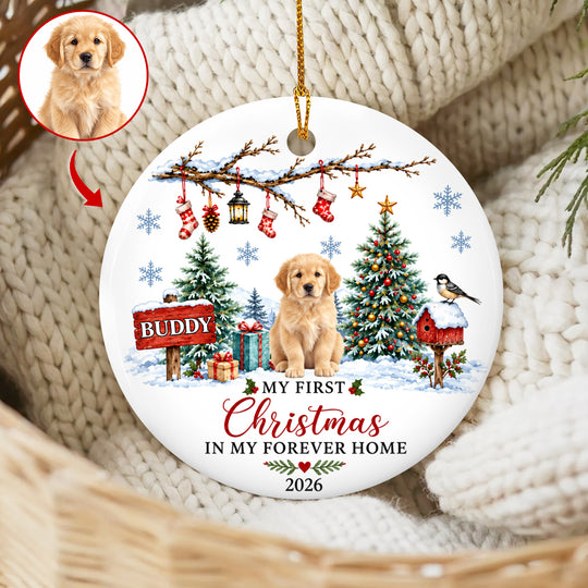 My First Christmas In My Forever Home - Personalized Ceramic Ornament , Dog First Christmas Ornament, New Puppy Owner Gift, Custom Christmas Dog Lover Gift
