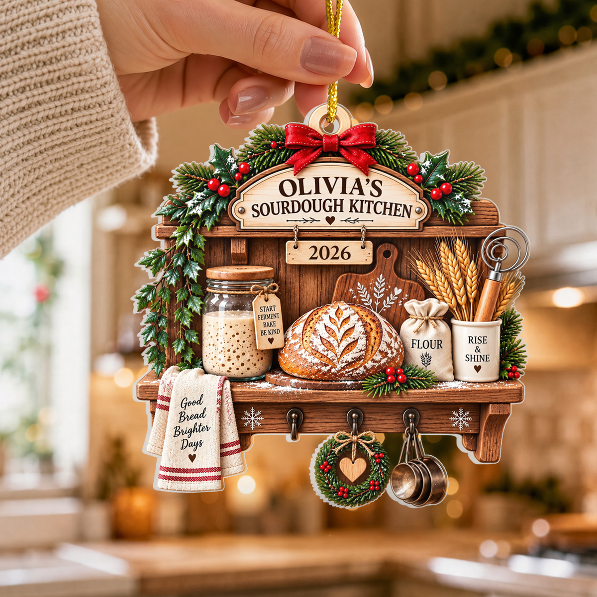 Sourdough Christmas Kitchen- Personalized Acrylic Ornament, Custom Name Bread Baker Xmas Decor 2026, Gift for Sourdough Lover, Sourdough Starter Keepsake