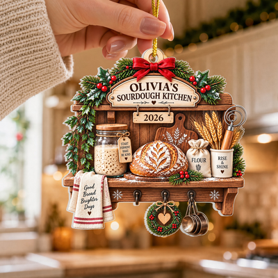 Sourdough Christmas Kitchen- Personalized Acrylic Ornament, Custom Name Bread Baker Xmas Decor 2026, Gift for Sourdough Lover, Sourdough Starter Keepsake