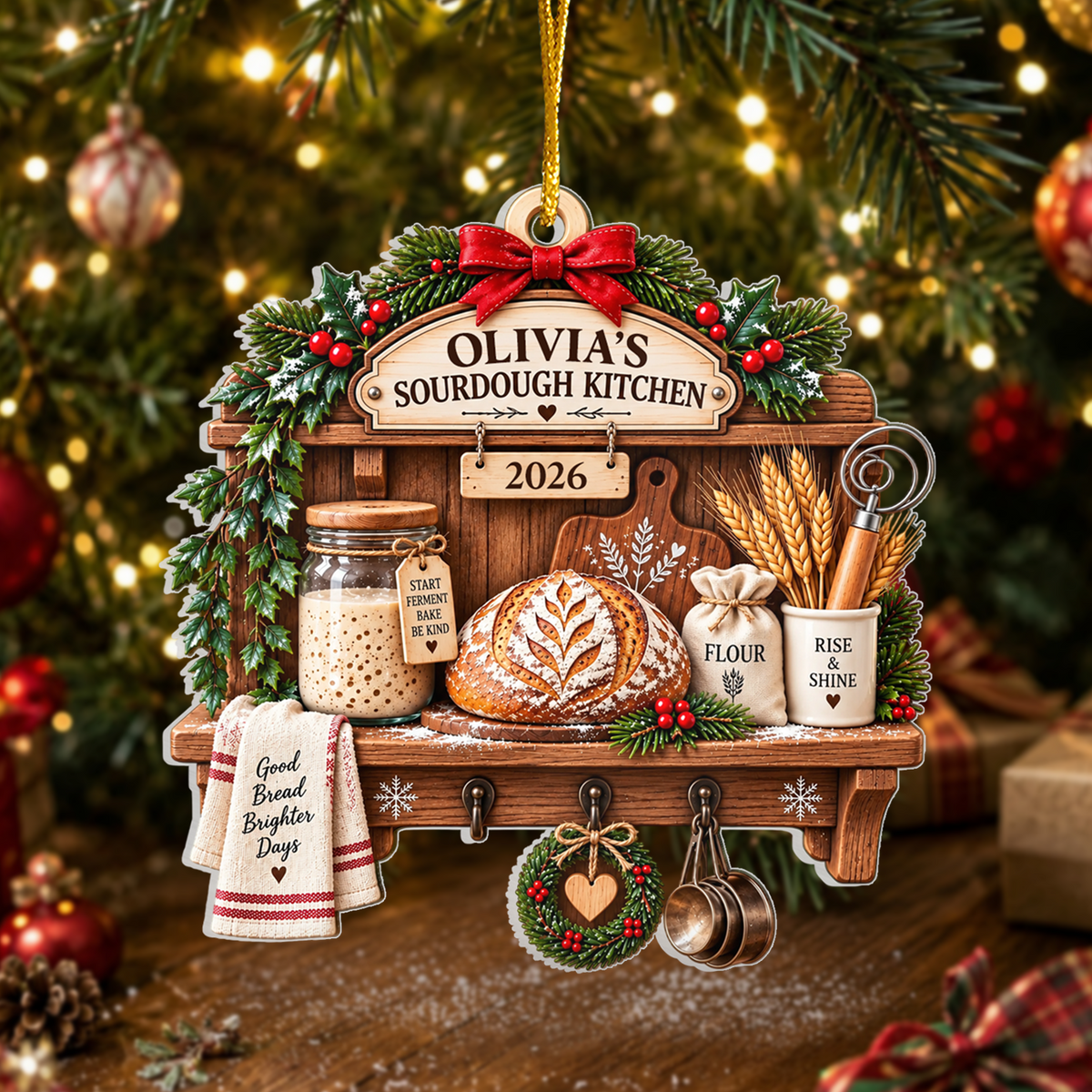 Sourdough Christmas Kitchen- Personalized Acrylic Ornament, Custom Name Bread Baker Xmas Decor 2026, Gift for Sourdough Lover, Sourdough Starter Keepsake