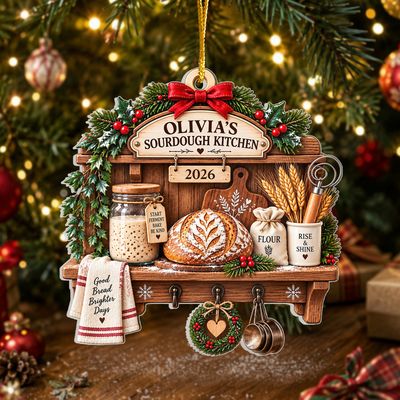 Sourdough Christmas Kitchen- Personalized Acrylic Ornament, Custom Name Bread Baker Xmas Decor 2026, Gift for Sourdough Lover, Sourdough Starter Keepsake