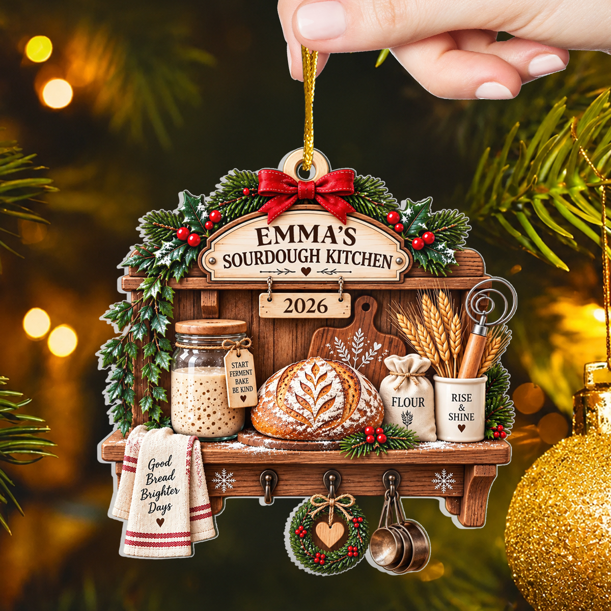 Sourdough Christmas Kitchen- Personalized Acrylic Ornament, Custom Name Bread Baker Xmas Decor 2026, Gift for Sourdough Lover, Sourdough Starter Keepsake