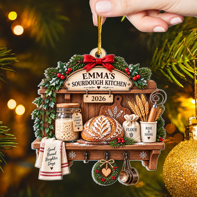 Sourdough Christmas Kitchen- Personalized Acrylic Ornament, Custom Name Bread Baker Xmas Decor 2026, Gift for Sourdough Lover, Sourdough Starter Keepsake