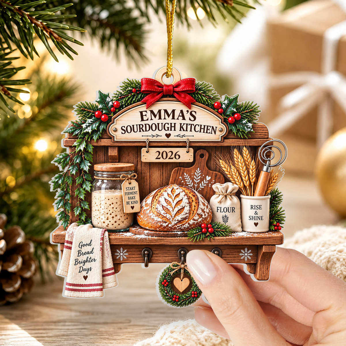 Sourdough Christmas Kitchen- Personalized Acrylic Ornament, Custom Name Bread Baker Xmas Decor 2026, Gift for Sourdough Lover, Sourdough Starter Keepsake