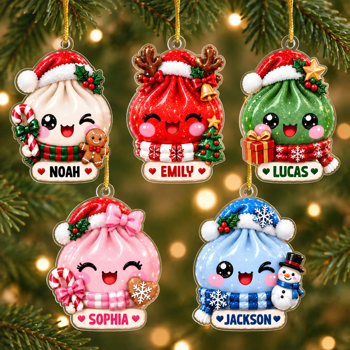 Cute Christmas Dumpling - Personalized Acrylic Ornament, Christmas Gift, Dumpling Lover Gift, Kids Christmas Gift