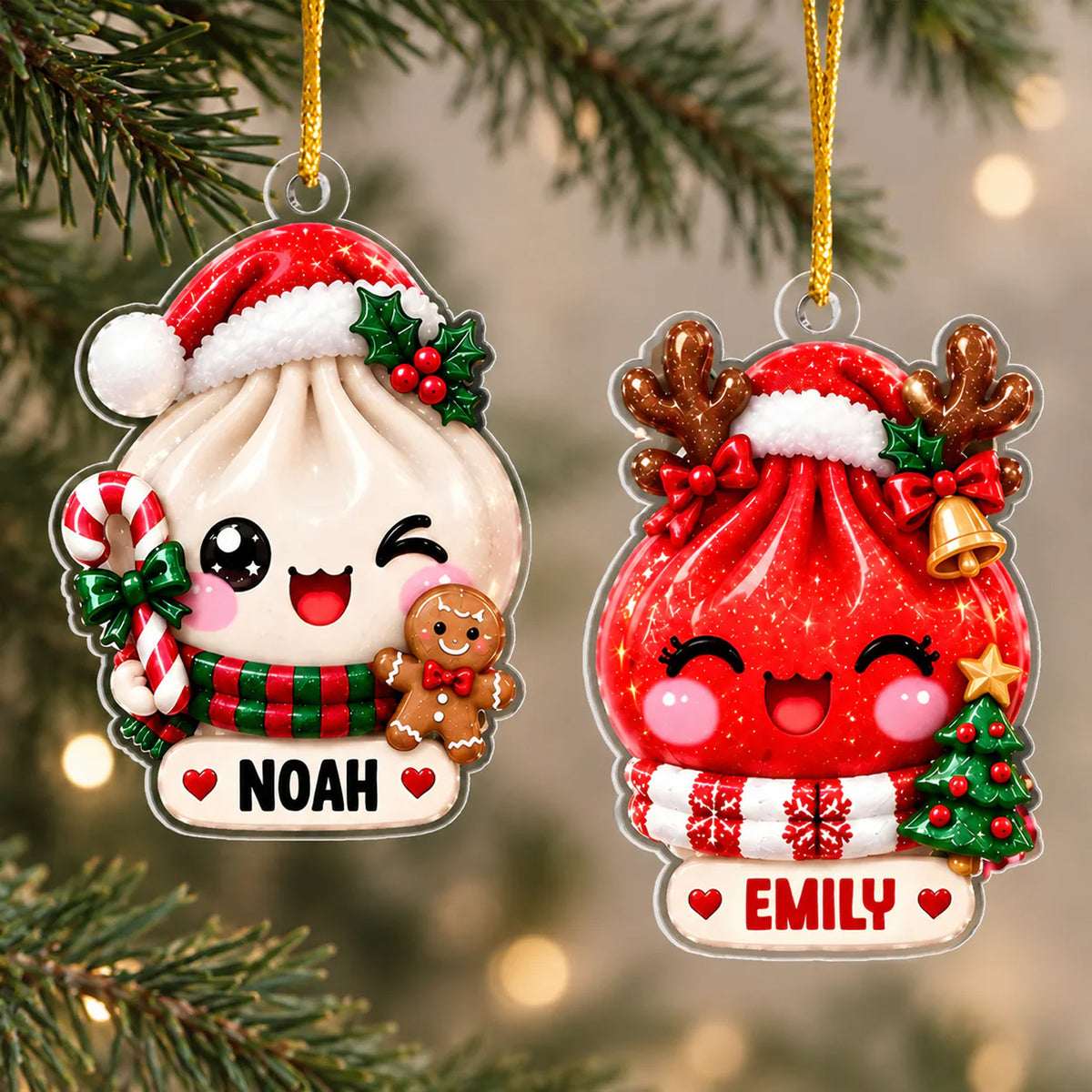 Cute Christmas Dumpling - Personalized Acrylic Ornament, Christmas Gift, Dumpling Lover Gift, Kids Christmas Gift