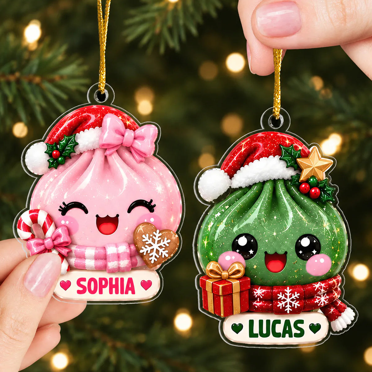 Cute Christmas Dumpling - Personalized Acrylic Ornament, Christmas Gift, Dumpling Lover Gift, Kids Christmas Gift