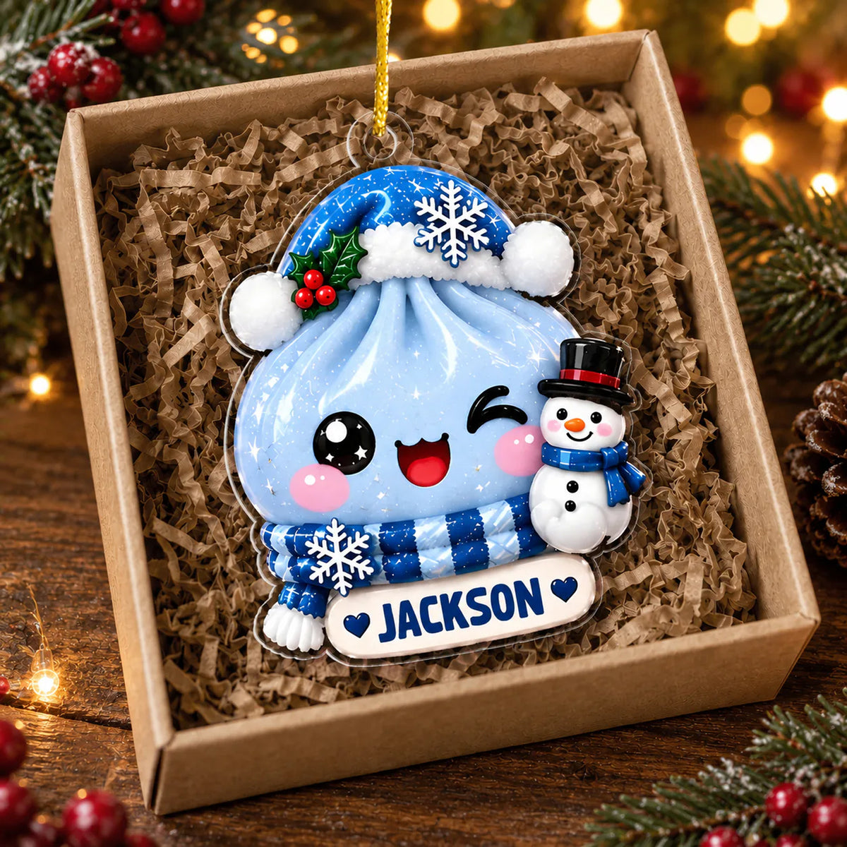 Cute Christmas Dumpling - Personalized Acrylic Ornament, Christmas Gift, Dumpling Lover Gift, Kids Christmas Gift