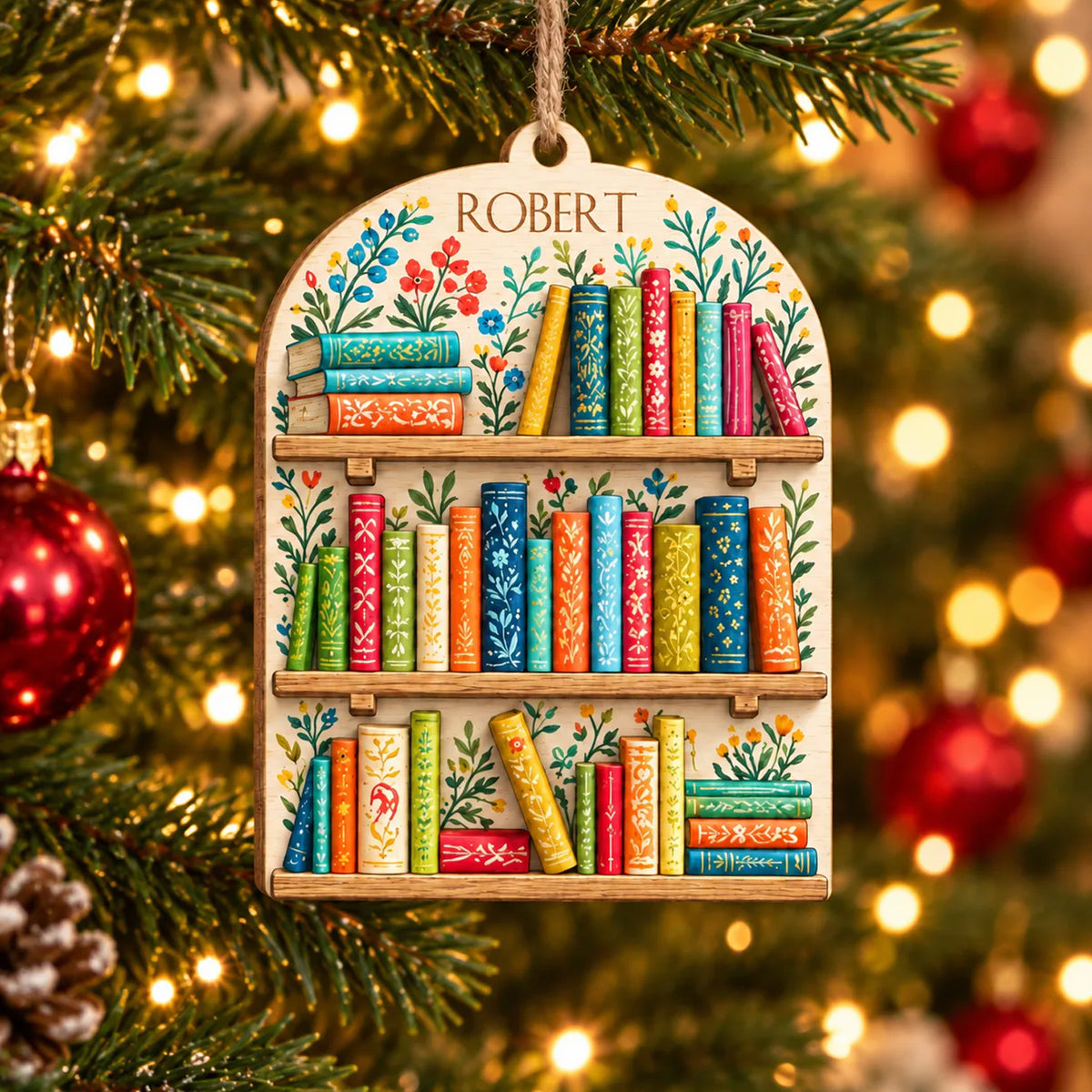 Home Is Where the Books Are - Personalized Wooden Ornament, Custom Name and Bookshelf Ornament, Bookworm Gift, Literary Christmas Keepsake