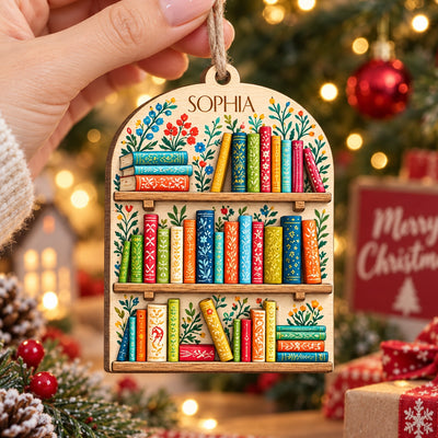 Home Is Where the Books Are - Personalized Wooden Ornament, Custom Name and Bookshelf Ornament, Bookworm Gift, Literary Christmas Keepsake