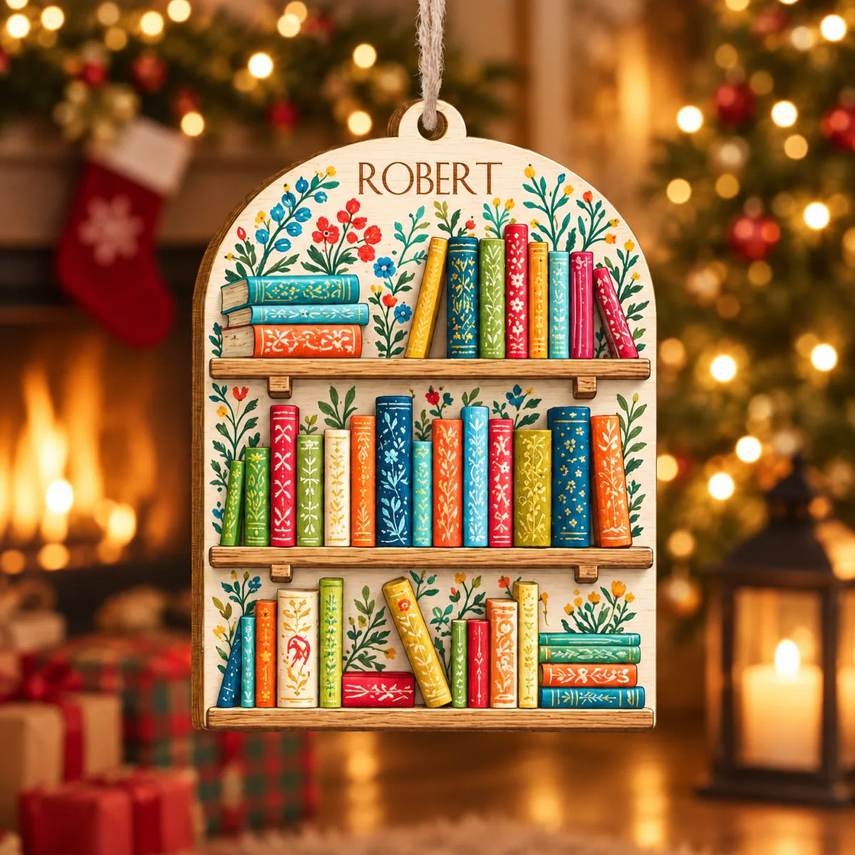 Home Is Where the Books Are - Personalized Wooden Ornament, Custom Name and Bookshelf Ornament, Bookworm Gift, Literary Christmas Keepsake