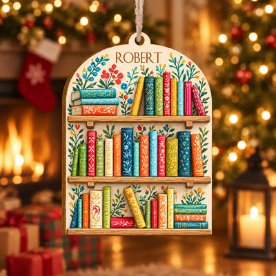 Home Is Where the Books Are - Personalized Wooden Ornament, Custom Name and Bookshelf Ornament, Bookworm Gift, Literary Christmas Keepsake