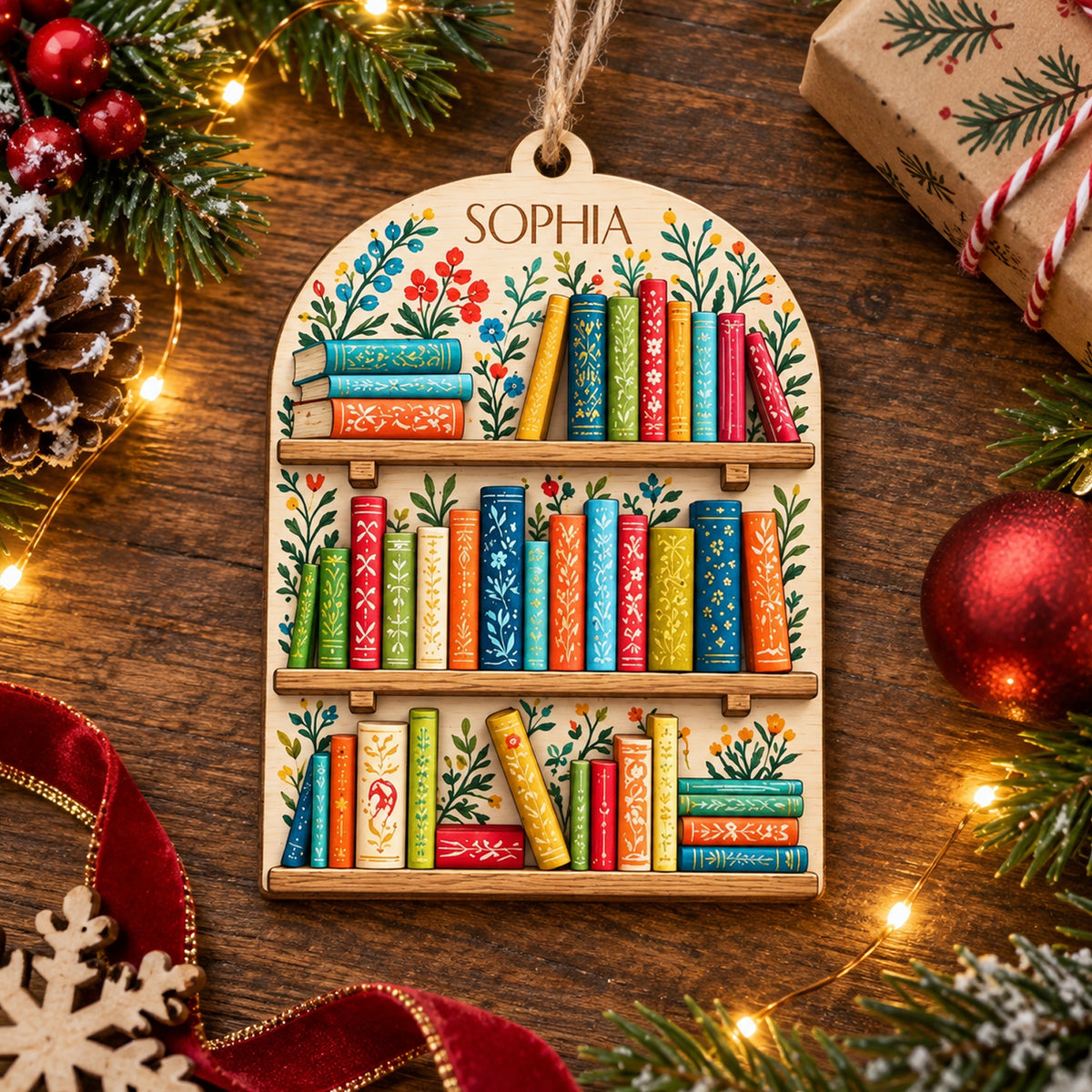 Home Is Where the Books Are - Personalized Wooden Ornament, Custom Name and Bookshelf Ornament, Bookworm Gift, Literary Christmas Keepsake