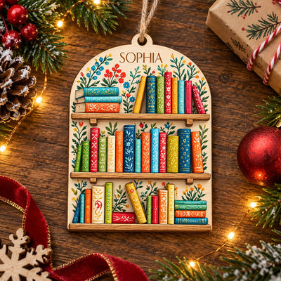 Home Is Where the Books Are - Personalized Wooden Ornament, Custom Name and Bookshelf Ornament, Bookworm Gift, Literary Christmas Keepsake