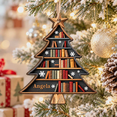 Christmas Book Tree - Personalized Wooden Ornament, Christmas Tree Book Gift, Book Lover Gift, Book Club Ornament, Bookish Ornament, Book Exchange Gift