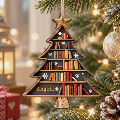 Christmas Book Tree - Personalized Wooden Ornament, Christmas Tree Book Gift, Book Lover Gift, Book Club Ornament, Bookish Ornament, Book Exchange Gift