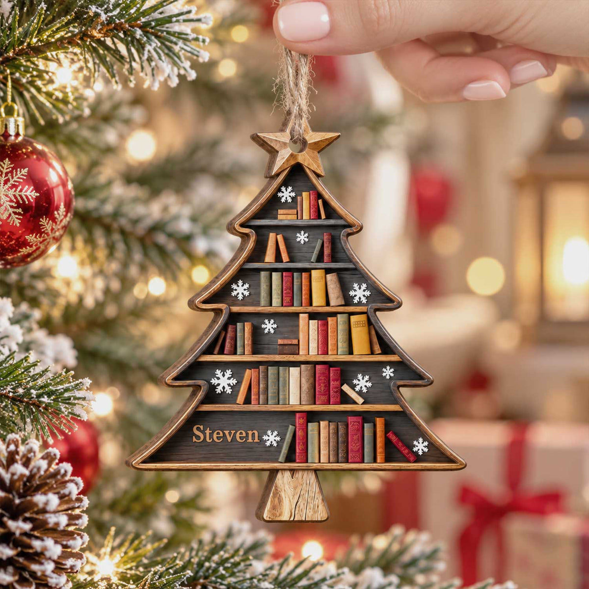 Christmas Book Tree - Personalized Wooden Ornament, Christmas Tree Book Gift, Book Lover Gift, Book Club Ornament, Bookish Ornament, Book Exchange Gift
