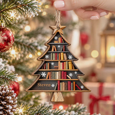 Christmas Book Tree - Personalized Wooden Ornament, Christmas Tree Book Gift, Book Lover Gift, Book Club Ornament, Bookish Ornament, Book Exchange Gift