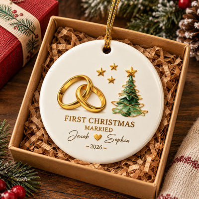Personalized First Christmas Married Ceramic Ornament