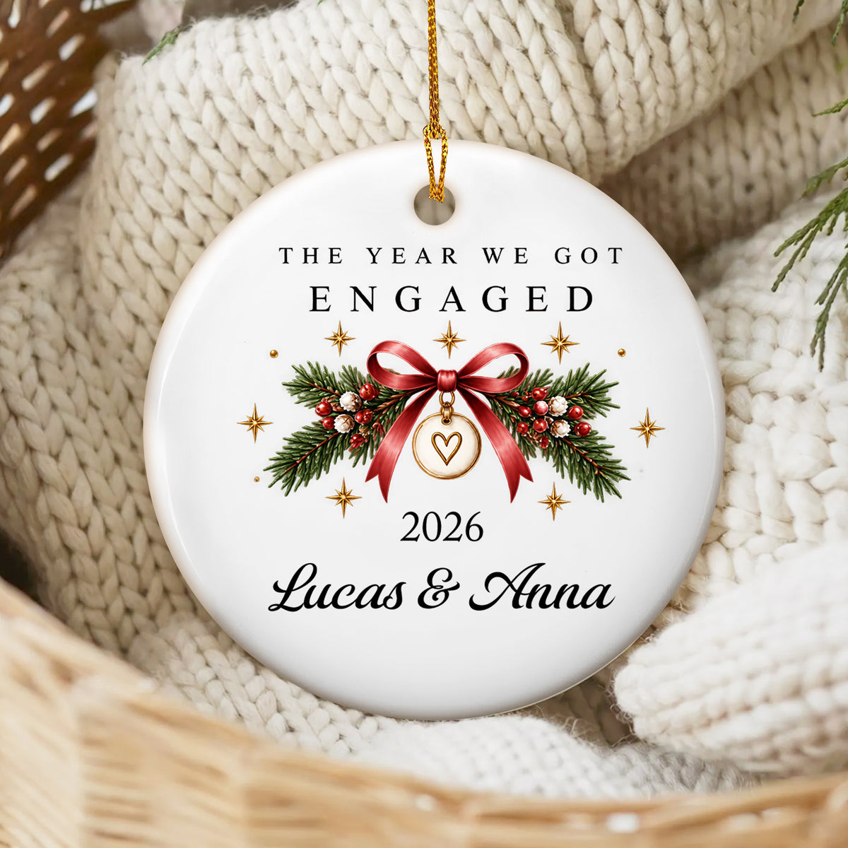 Love Couple The Year We Got Engaged - Personalized Ceramic Ornament, Gift For Couple, Engagement Christmas Ornament 2026