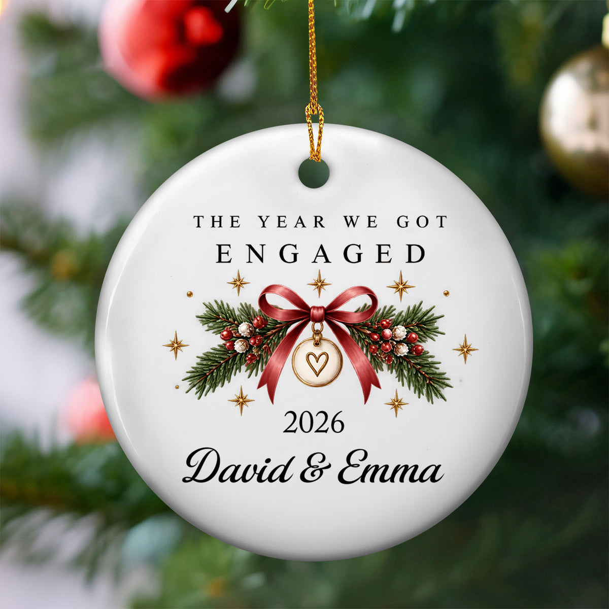Love Couple The Year We Got Engaged - Personalized Ceramic Ornament, Gift For Couple, Engagement Christmas Ornament 2026