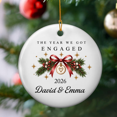 Love Couple The Year We Got Engaged - Personalized Ceramic Ornament, Gift For Couple, Engagement Christmas Ornament 2026