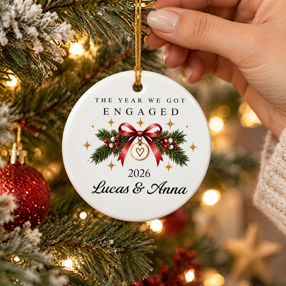 Love Couple The Year We Got Engaged - Personalized Ceramic Ornament, Gift For Couple, Engagement Christmas Ornament 2026