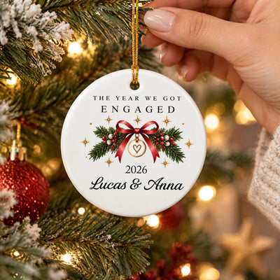 Love Couple The Year We Got Engaged - Personalized Ceramic Ornament, Gift For Couple, Engagement Christmas Ornament 2026