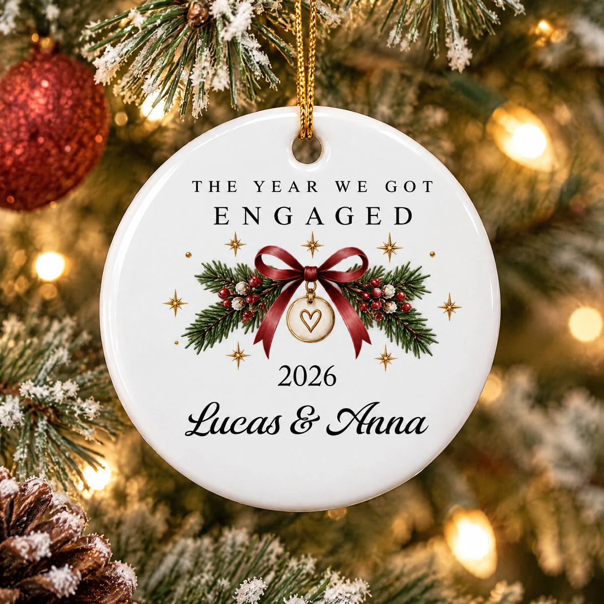 Love Couple The Year We Got Engaged - Personalized Ceramic Ornament, Gift For Couple, Engagement Christmas Ornament 2026