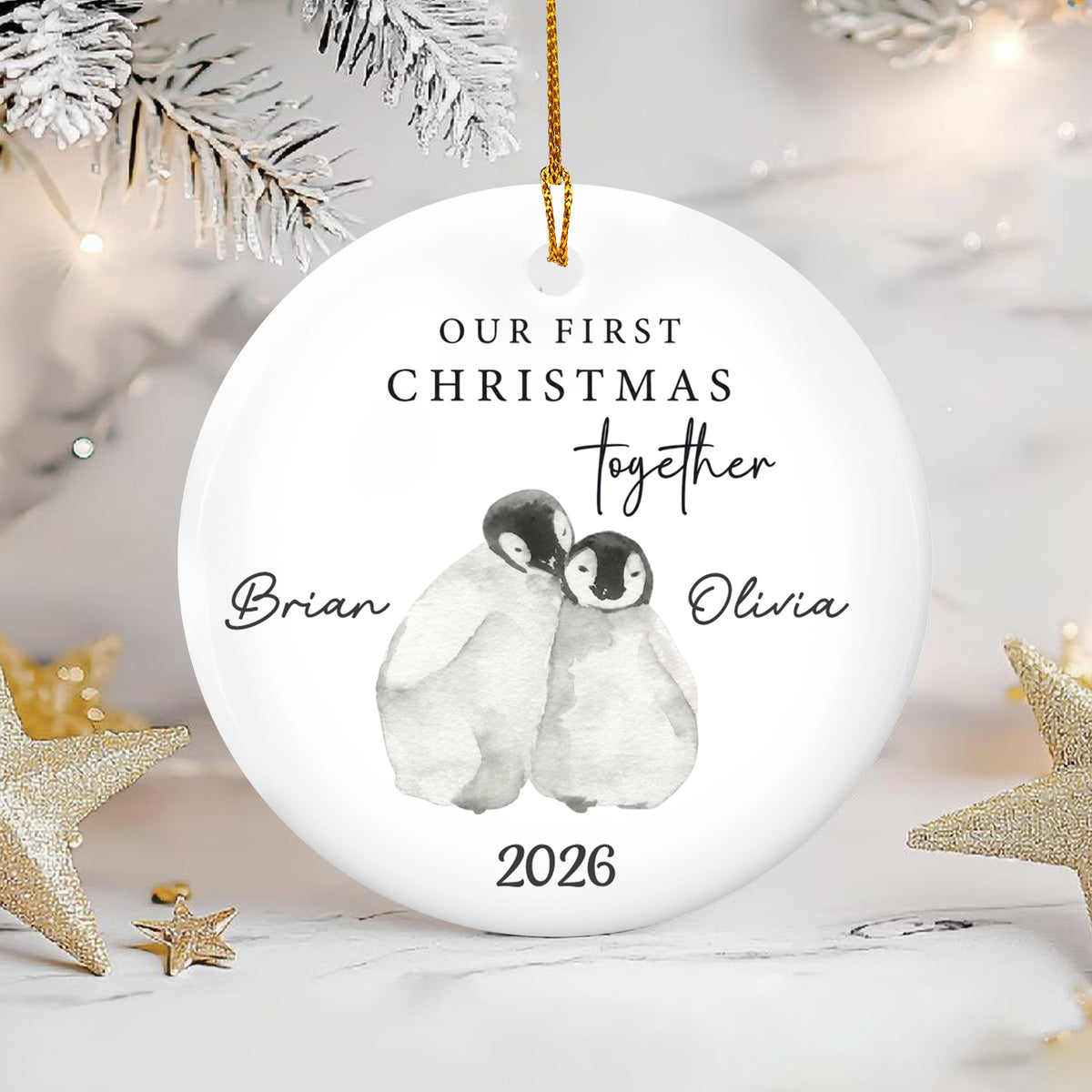 Our First Christmas Together- Personalized Ceramic Ornament, Penguin Ceramic Ornament, Couple Christmas Gift, Gift for Boyfriend, Gift for Girlfriend