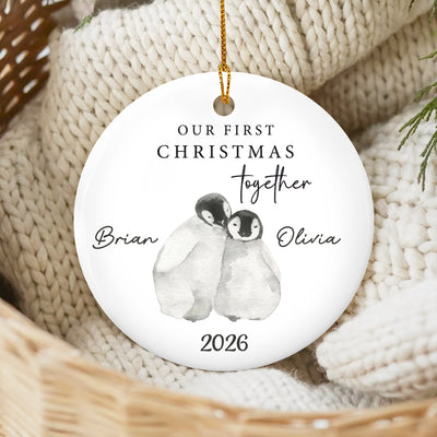 Our First Christmas Together- Personalized Ceramic Ornament, Penguin Ceramic Ornament, Couple Christmas Gift, Gift for Boyfriend, Gift for Girlfriend