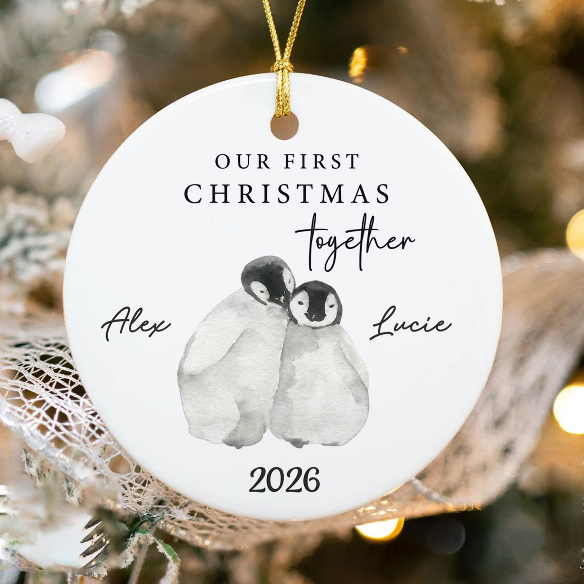 Our First Christmas Together- Personalized Ceramic Ornament, Penguin Ceramic Ornament, Couple Christmas Gift, Gift for Boyfriend, Gift for Girlfriend