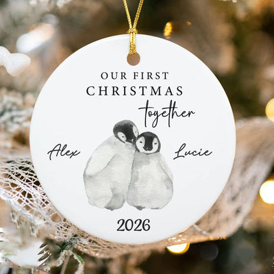Our First Christmas Together- Personalized Ceramic Ornament, Penguin Ceramic Ornament, Couple Christmas Gift, Gift for Boyfriend, Gift for Girlfriend
