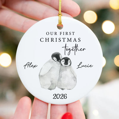 Our First Christmas Together- Personalized Ceramic Ornament, Penguin Ceramic Ornament, Couple Christmas Gift, Gift for Boyfriend, Gift for Girlfriend