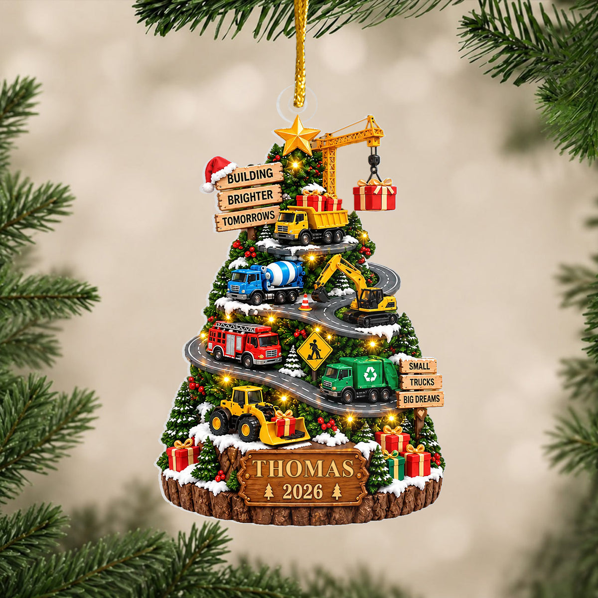 Construction Truck Christmas - Personalized Ornament, Custom Name Kids Vehicle Keepsake, Boy Truck Christmas Gift 2026