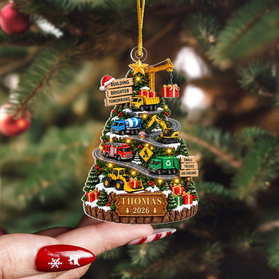 Construction Truck Christmas - Personalized Ornament, Custom Name Kids Vehicle Keepsake, Boy Truck Christmas Gift 2026
