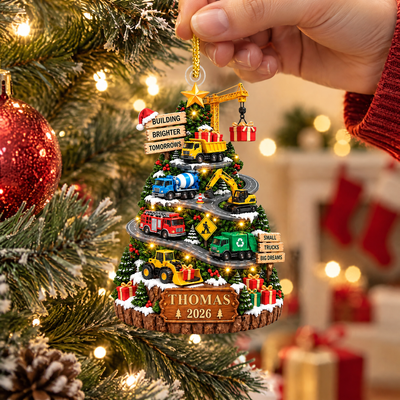 Construction Truck Christmas - Personalized Ornament, Custom Name Kids Vehicle Keepsake, Boy Truck Christmas Gift 2026