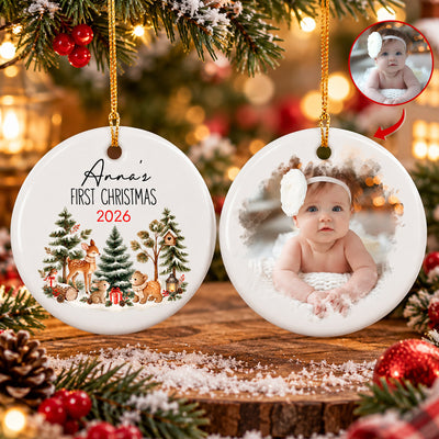 Baby’s First Christmas - Personalized Ceramic Ornament, Baby’s 1st Christmas With Custom Photo, Baby Shower Photo Keepsake