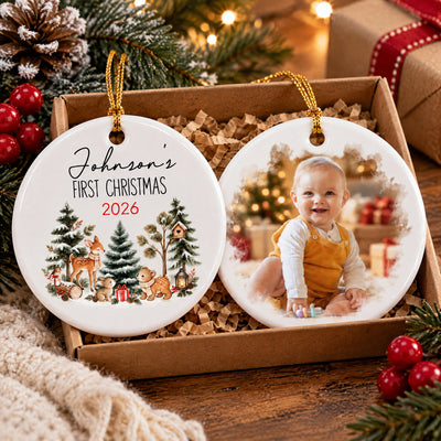 Baby’s First Christmas - Personalized Ceramic Ornament, Baby’s 1st Christmas With Custom Photo, Baby Shower Photo Keepsake