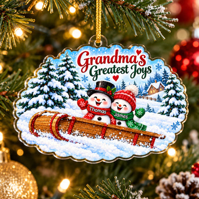Grandkids Sledding Winter Scene Ornament