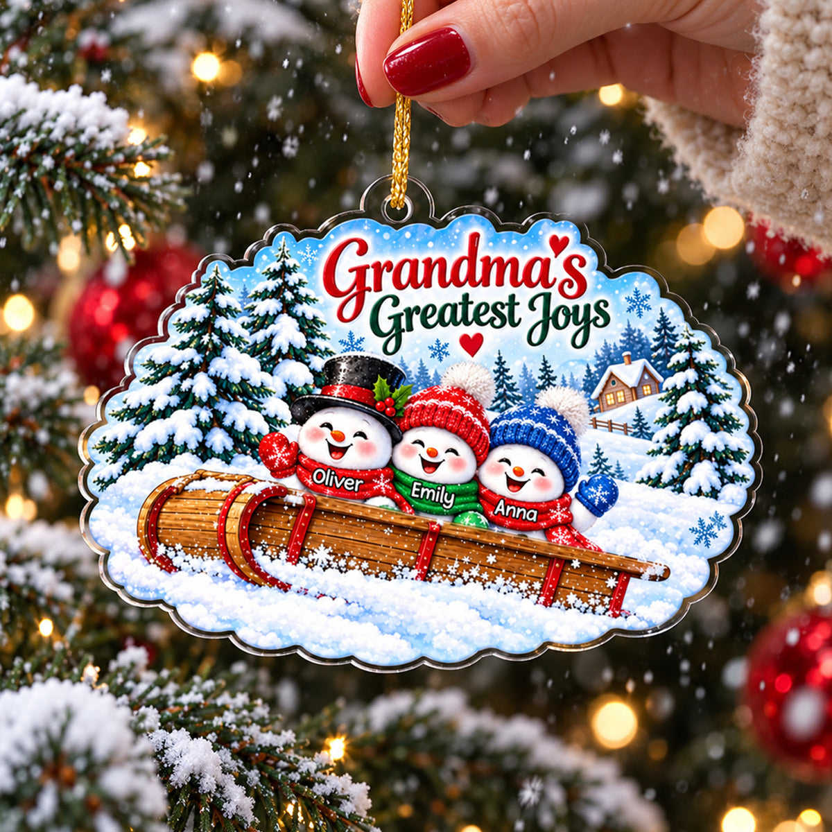 Grandkids Sledding Winter Scene Ornament