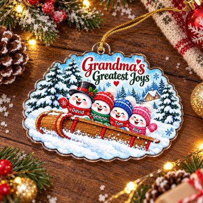 Grandkids Sledding Winter Scene Ornament