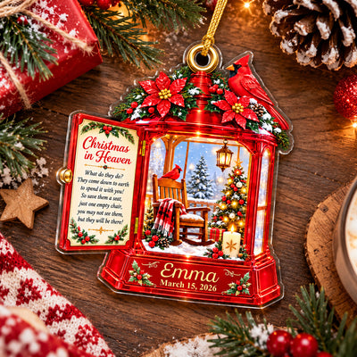 Red Cardinal Rocking Chair, Custom Name & Date, Sympathy Gift, Personalized Christmas in Heaven Memorial Acrylic Ornament