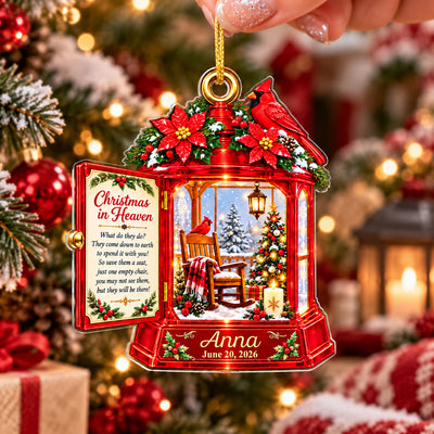 Red Cardinal Rocking Chair, Custom Name & Date, Sympathy Gift, Personalized Christmas in Heaven Memorial Acrylic Ornament