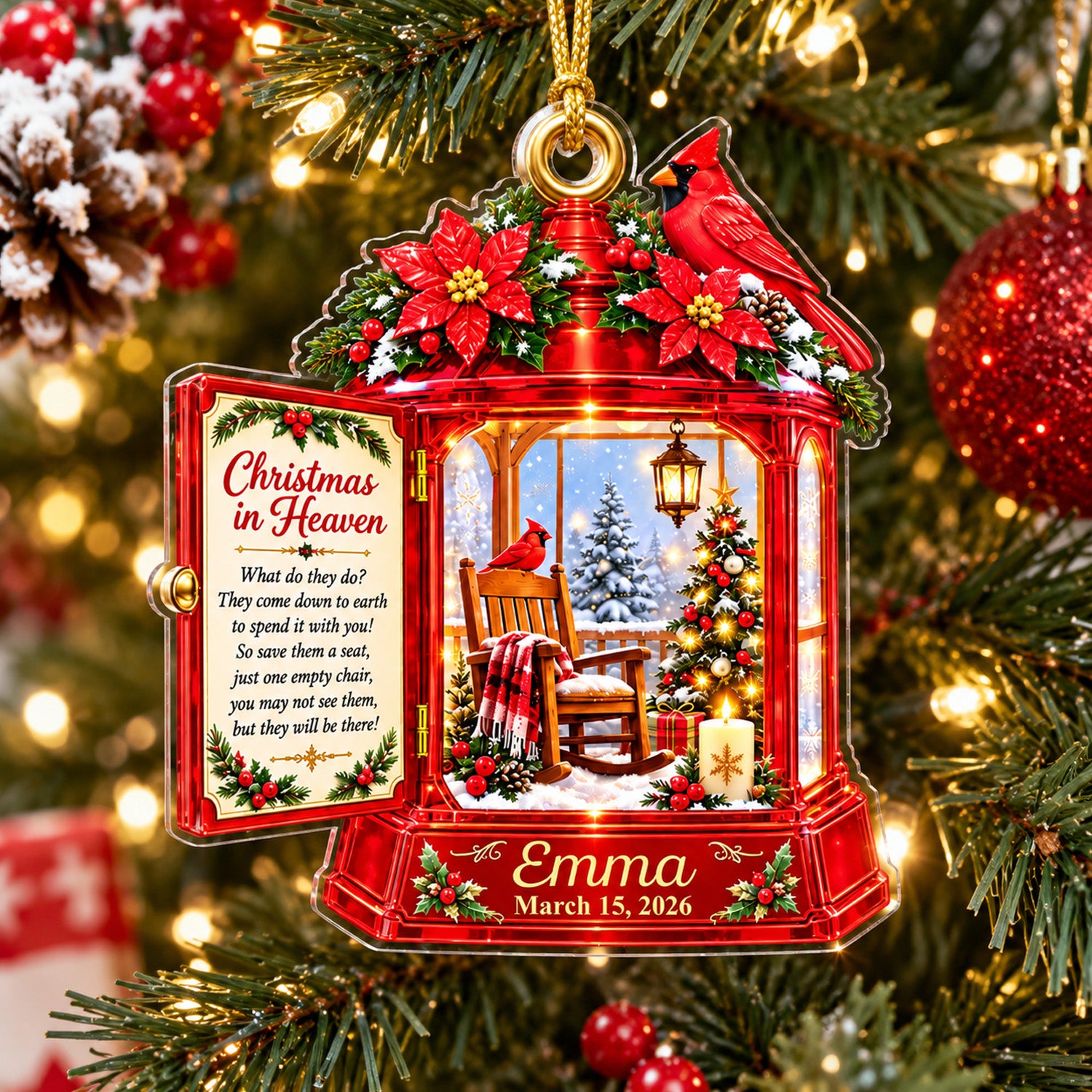 Personalized Cardinal Memorial Rocking Chair Acrylic Ornament