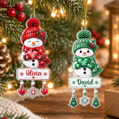 Snowman Christmas -Personalized Acrylic Ornament, Custom Kids Names, Family Member Names, Christmas Gift For Kids, Family