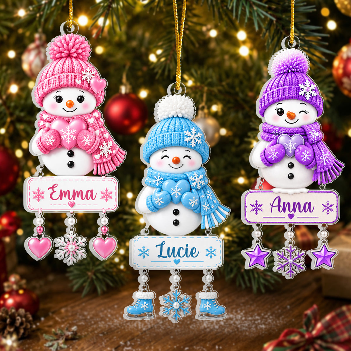 Snowman Christmas -Personalized Acrylic Ornament, Custom Kids Names, Family Member Names, Christmas Gift For Kids, Family